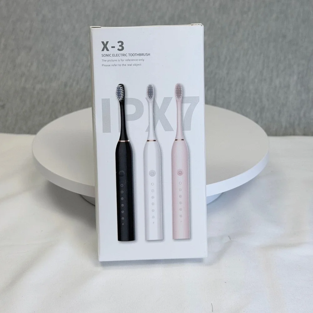 X-3 Sonic Electric Toothbrush Black IPX7 Waterproof 6 Modes Rechargeable NEW